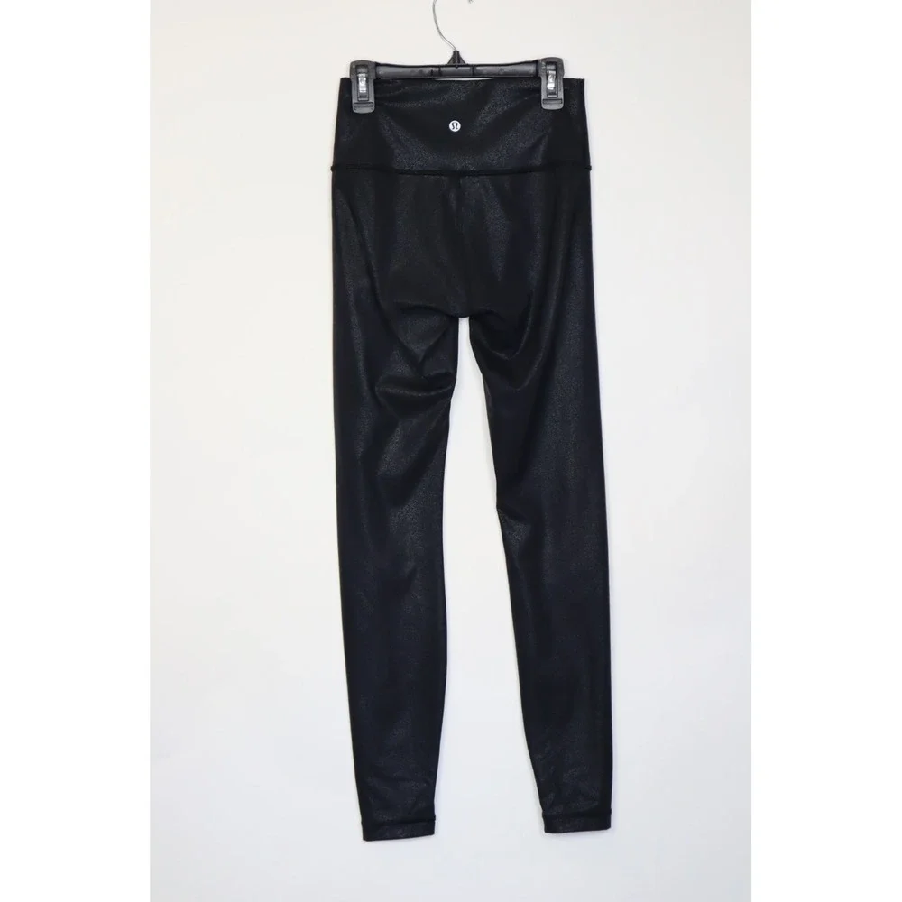 Lululemon‎ Women's Black Foil Wunder Under High Rise Tight - Picture 5 of 8